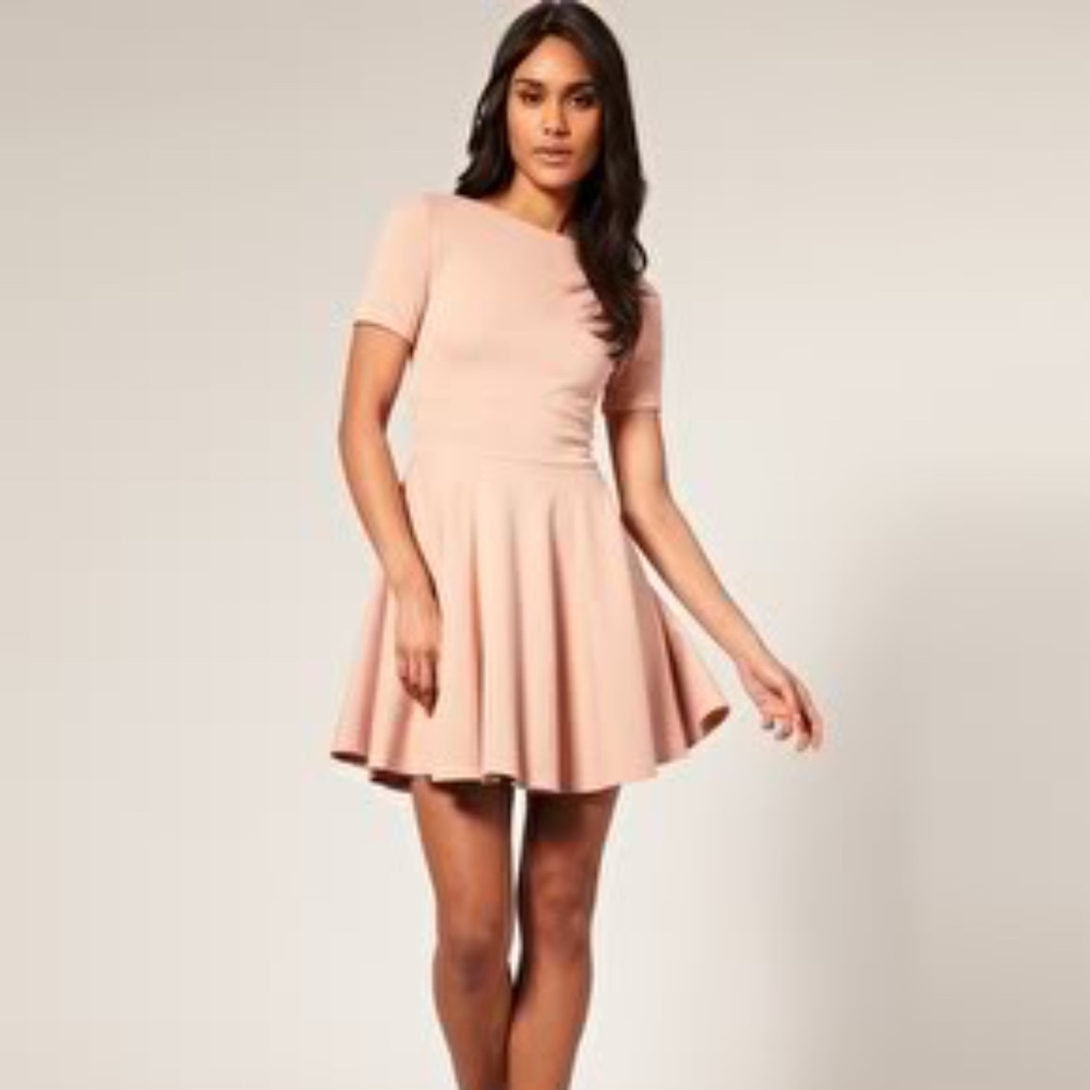 ASOS nude fit and flare dress nude blush
